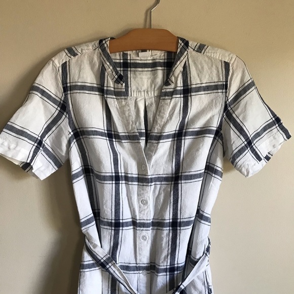 GAP Linen Cotton Midi Shirt Dress Button Down Waist Tie Plaid Size 4 - Picture 4 of 11
